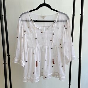 Lucky Brand Blouse with Floral Embroidery